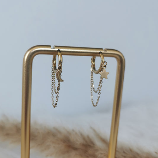 BOUCLES D'OREILLES LUNE ÉTOILE