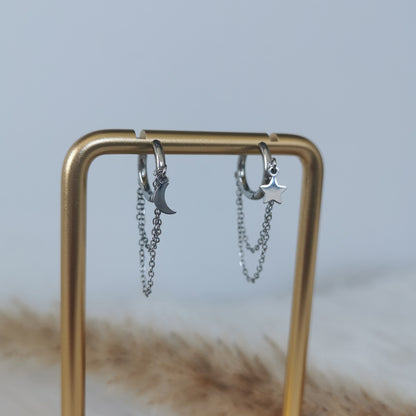 BOUCLES D'OREILLES LUNE ÉTOILE